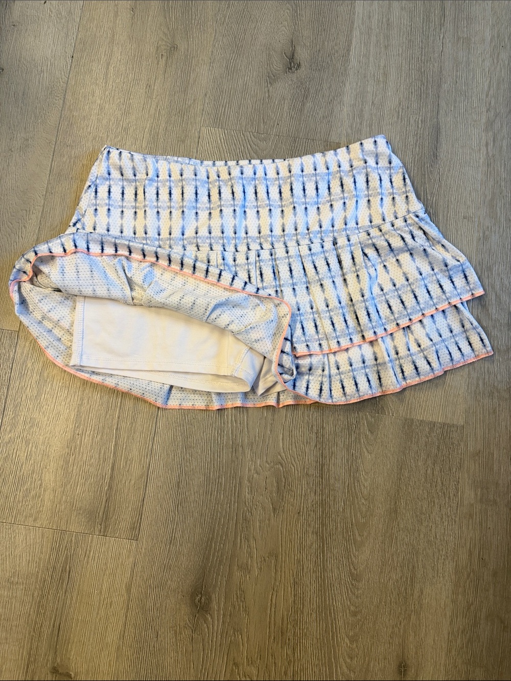Lucky in Love Blue and White Tiered Tennis / Running Skirt with Pink Edge - Picture 4 of 4
